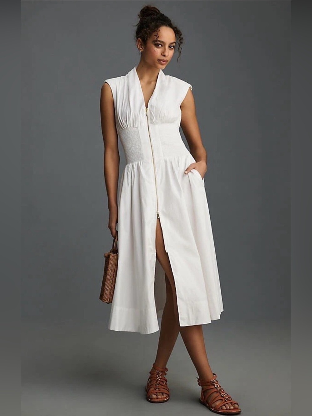 Anthropologie The Tommie Cap Sleeve Midi Dress with smocked waist